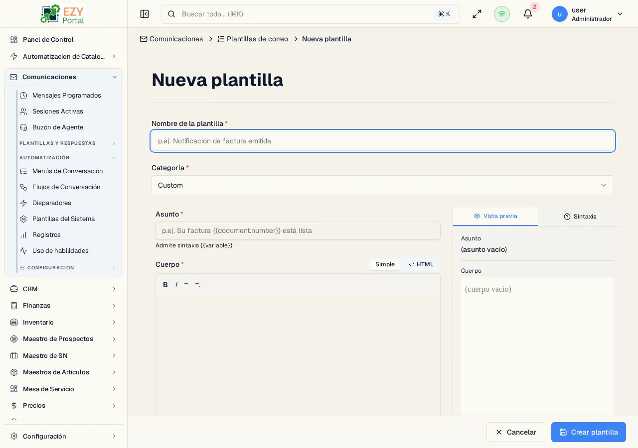 Editor de nueva plantilla de automatización