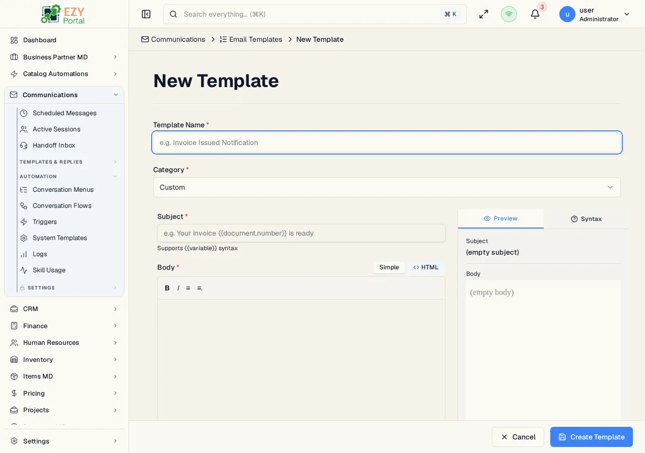 New automation template editor