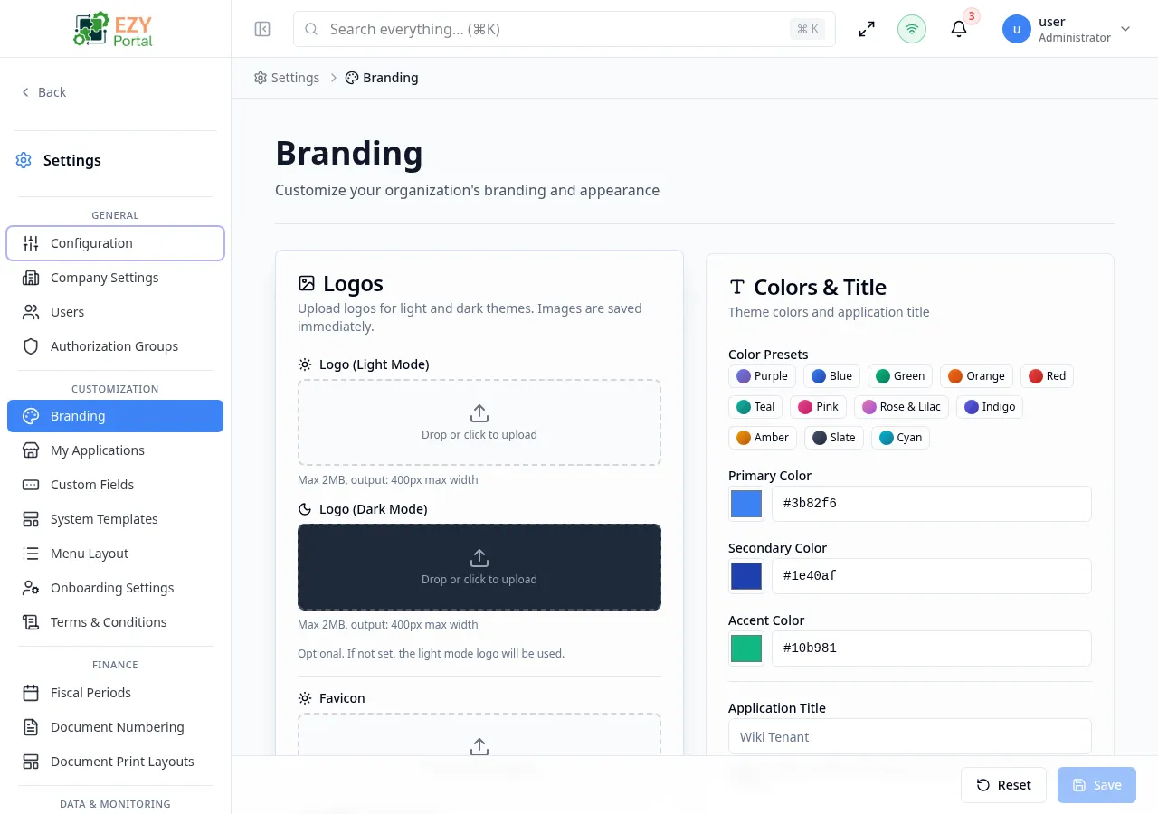 Branding page