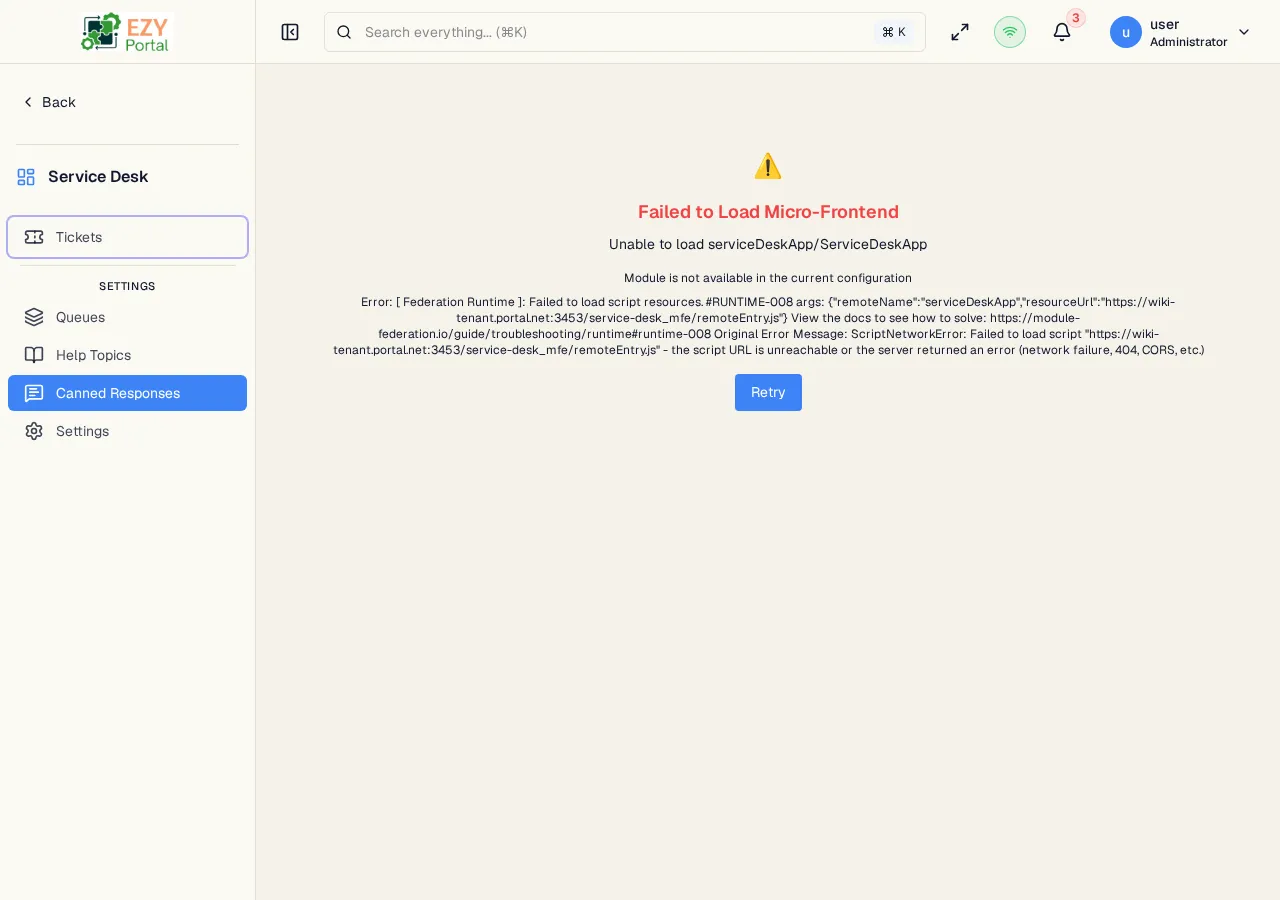 Canned Responses admin page listing reply templates with global and topic-scoped entries