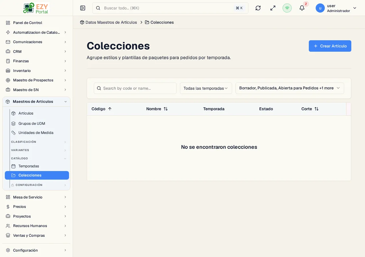 Página de colecciones de catálogo