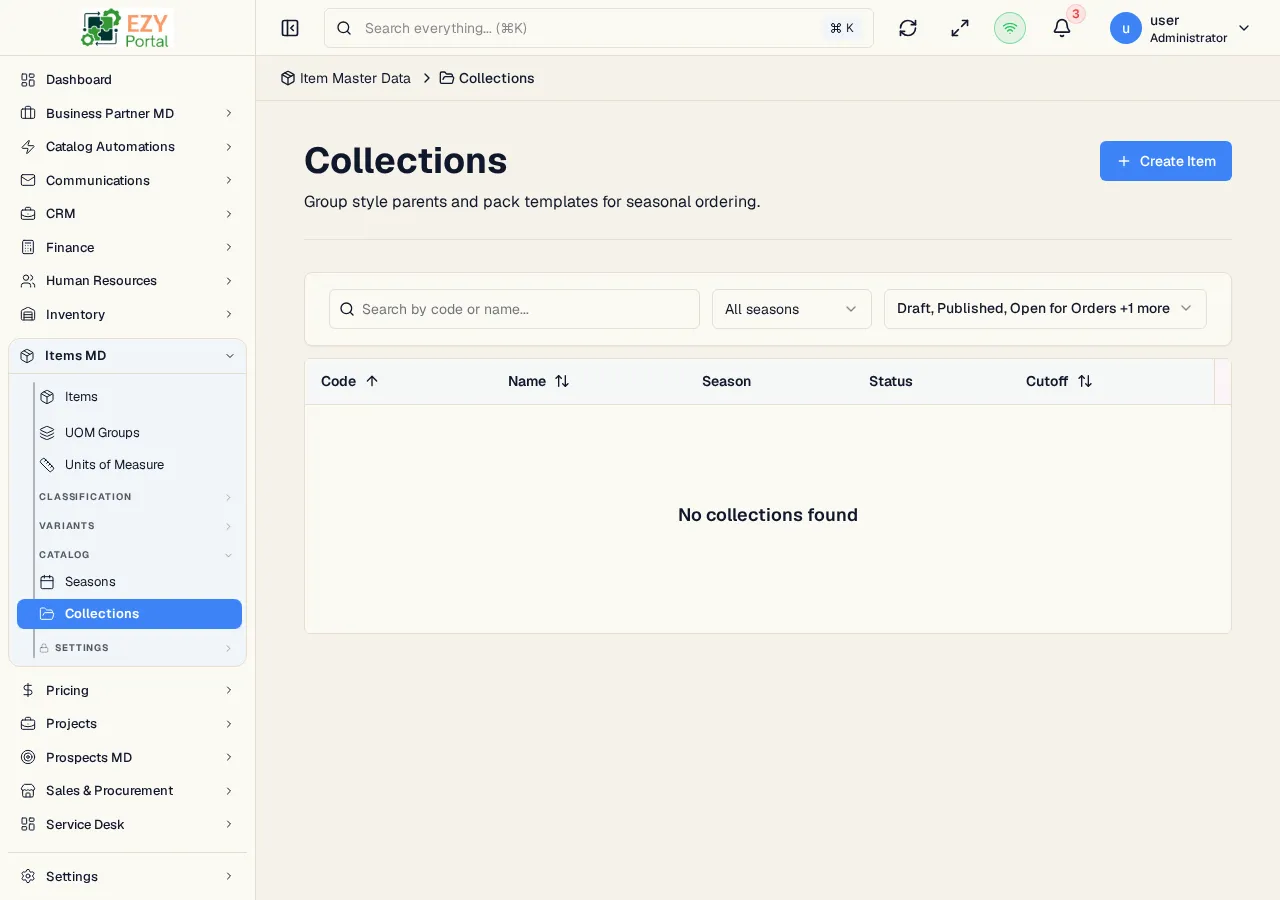 Catalog collections page