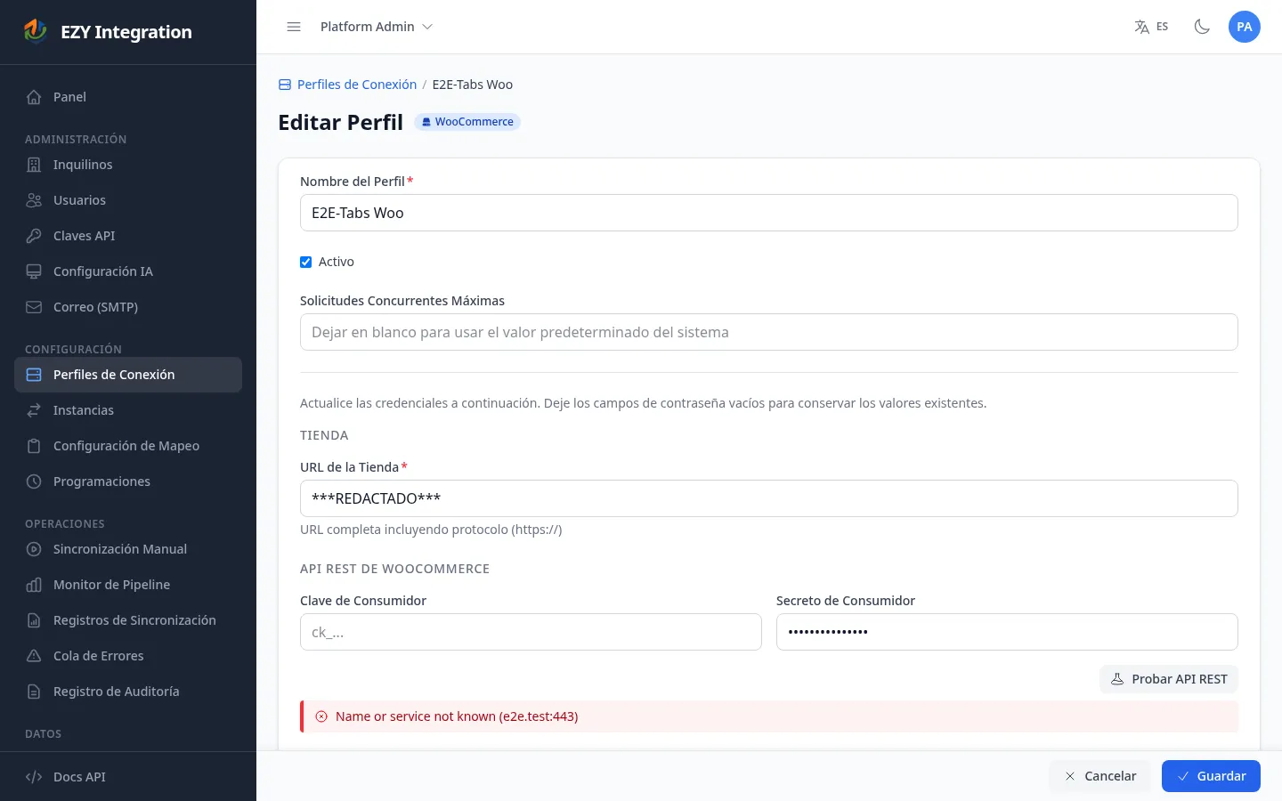 Formulario de perfil de conexión de WooCommerce