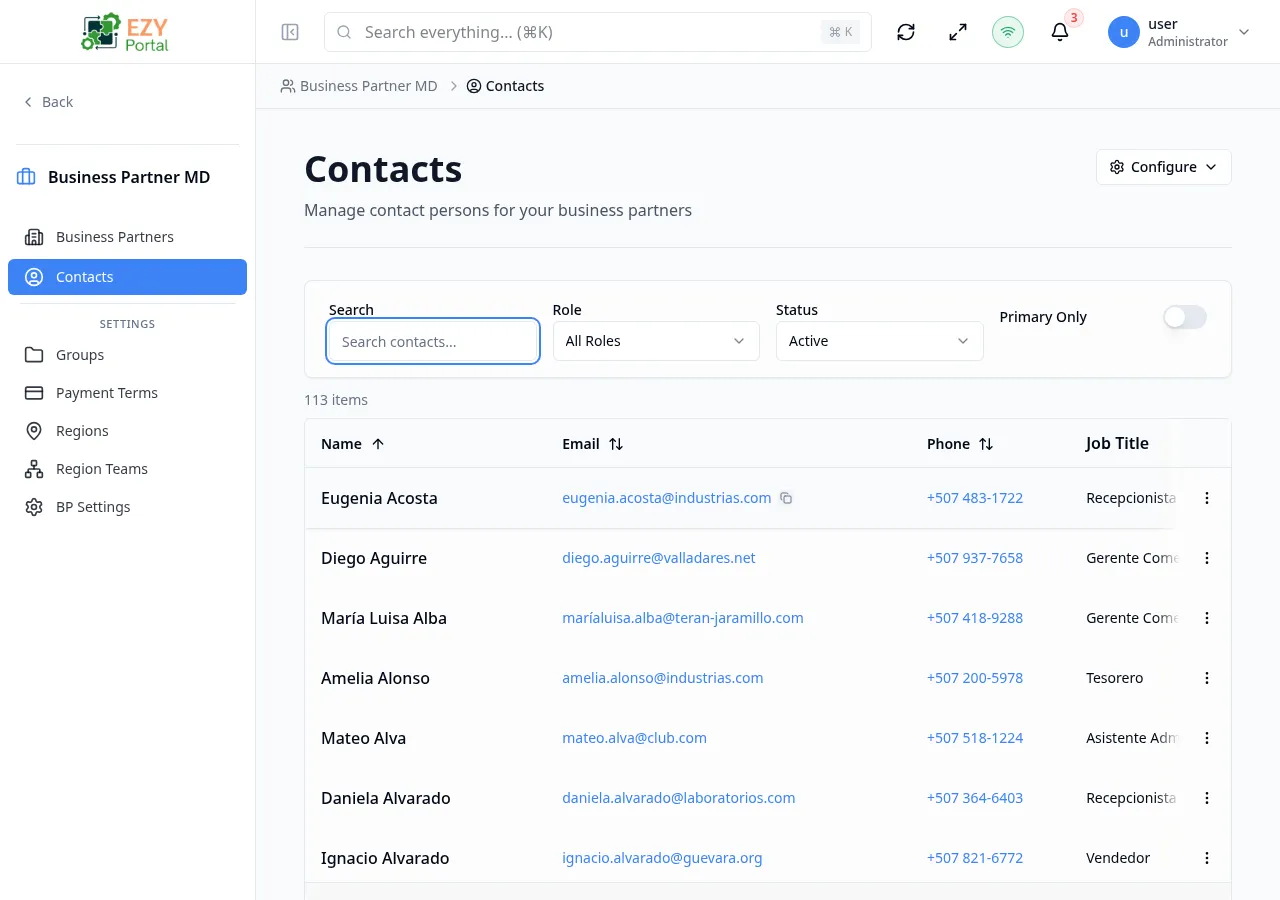 Contacts list