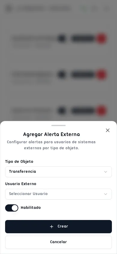 Diálogo Agregar Alerta Externa