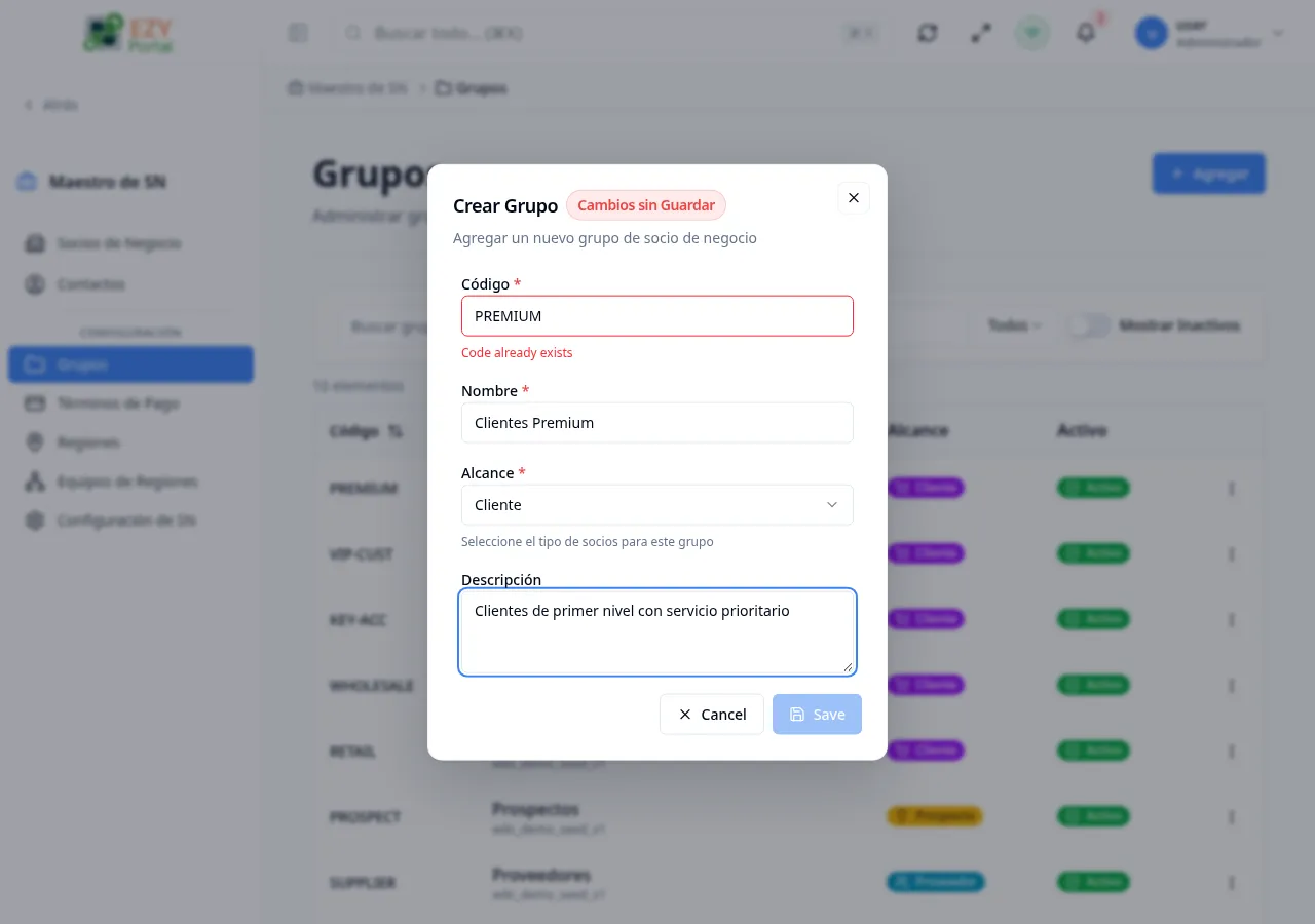 Diálogo crear grupo