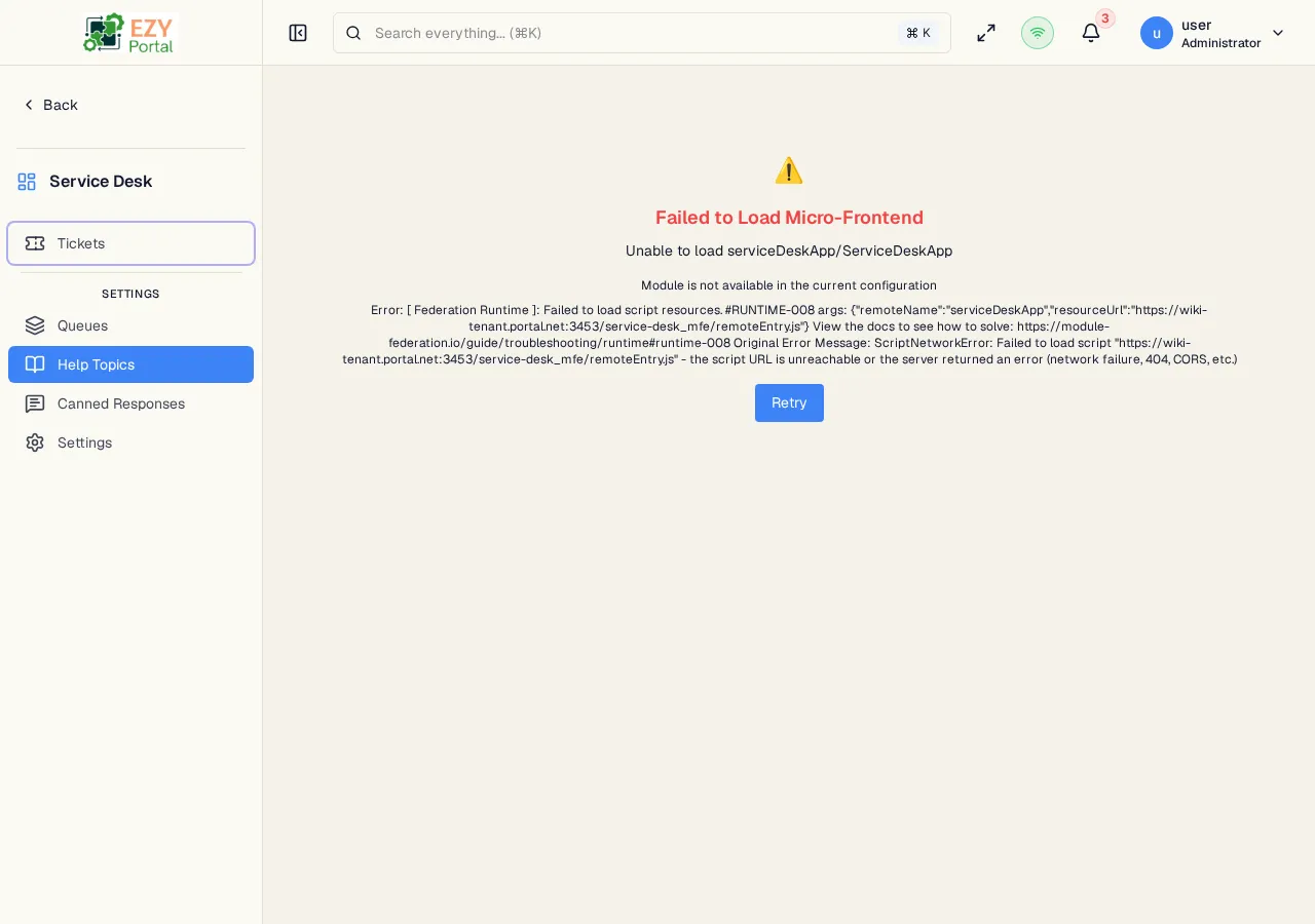 Help Topics admin list page with active and inactive topics