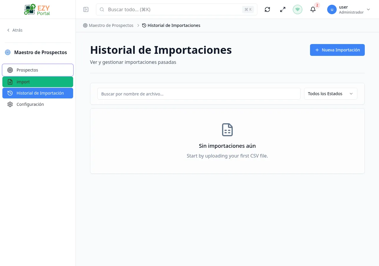 Pagina Historial de Importaciones