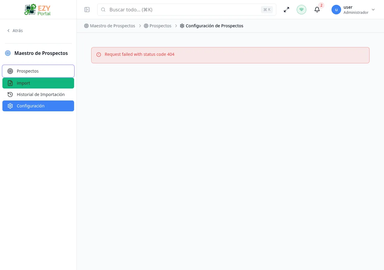 Pagina de Ajustes de Prospectos