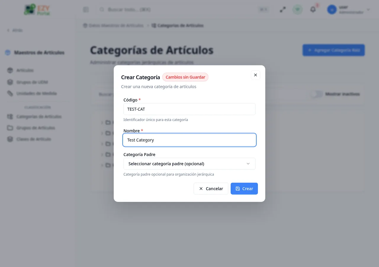 Diálogo de crear categoría