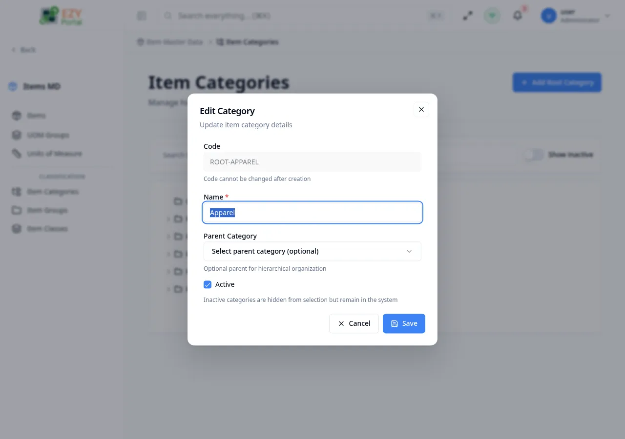 Edit category dialog
