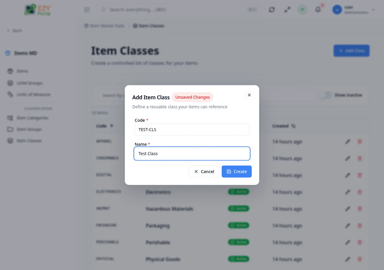 Create class dialog