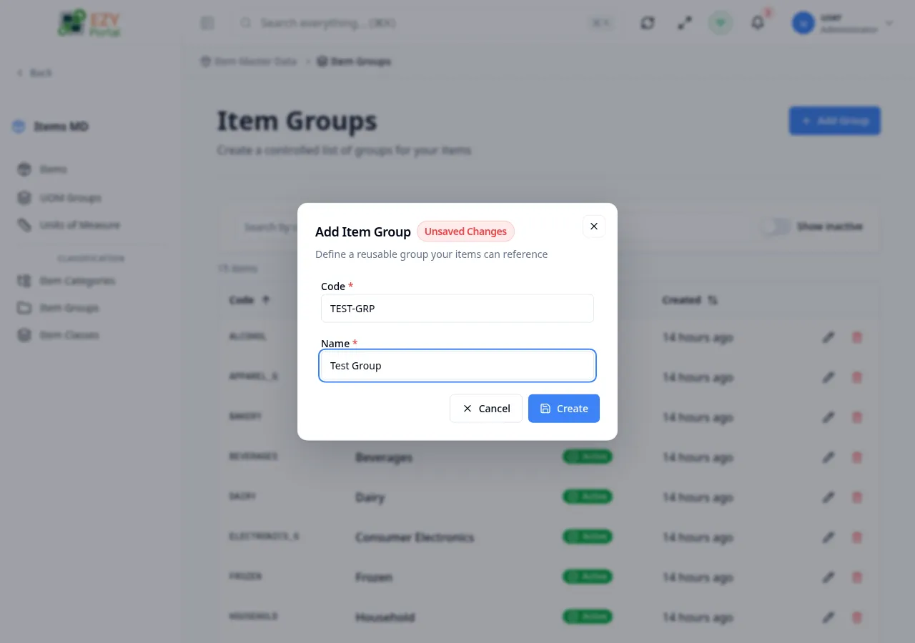 Create group dialog