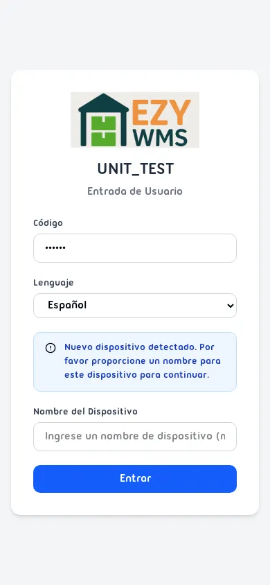 Prompt de nuevo dispositivo con campo Nombre de Dispositivo