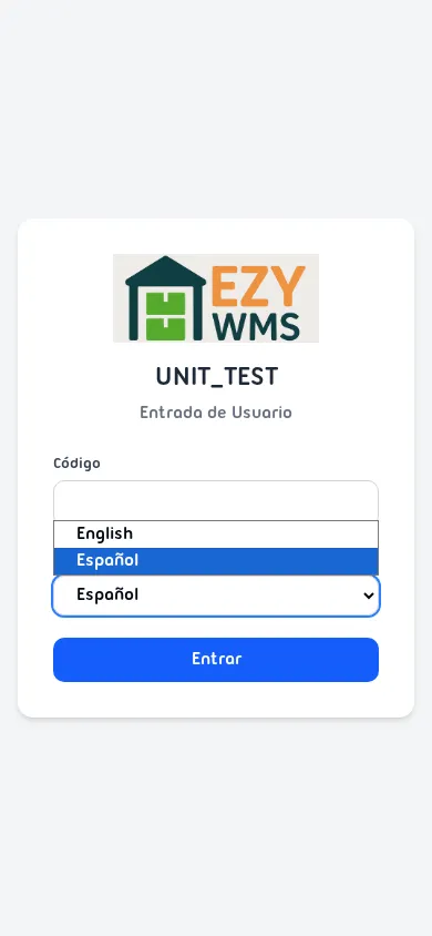Selector de idioma abierto mostrando English y Español