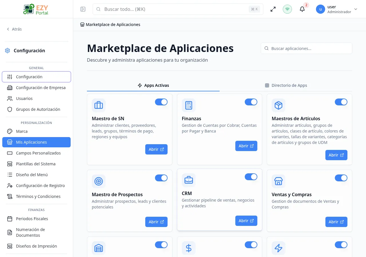 Página Mis aplicaciones