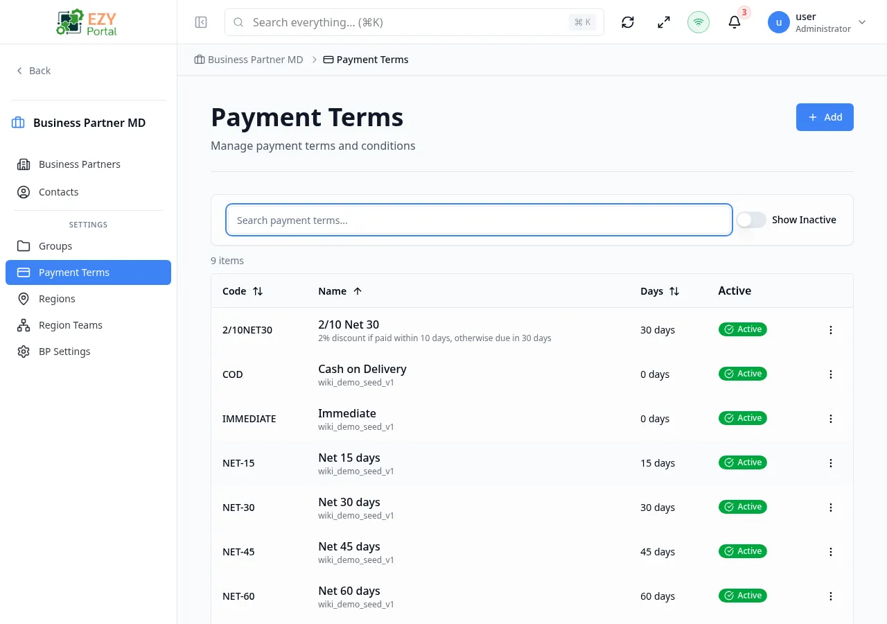 Payment terms empty state