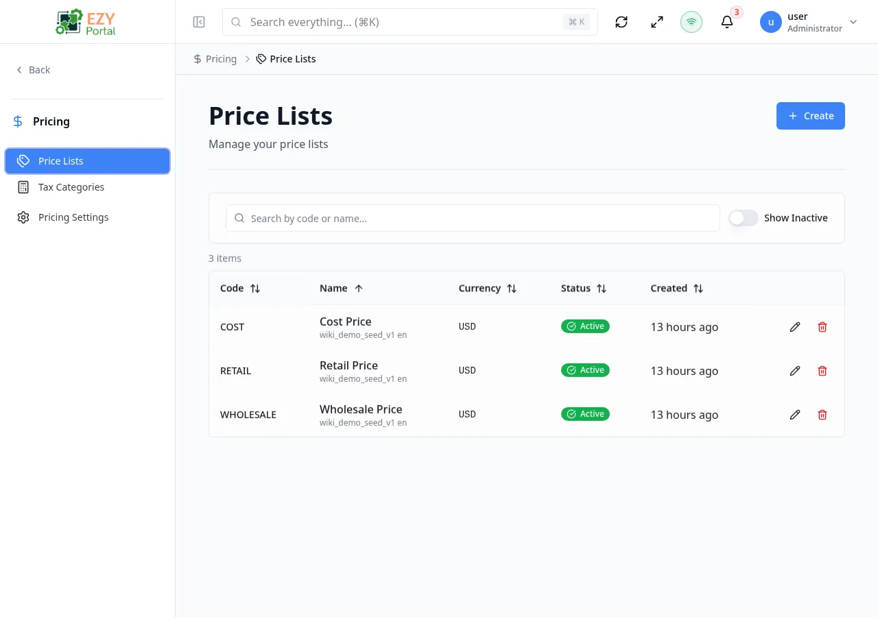 Price lists empty state