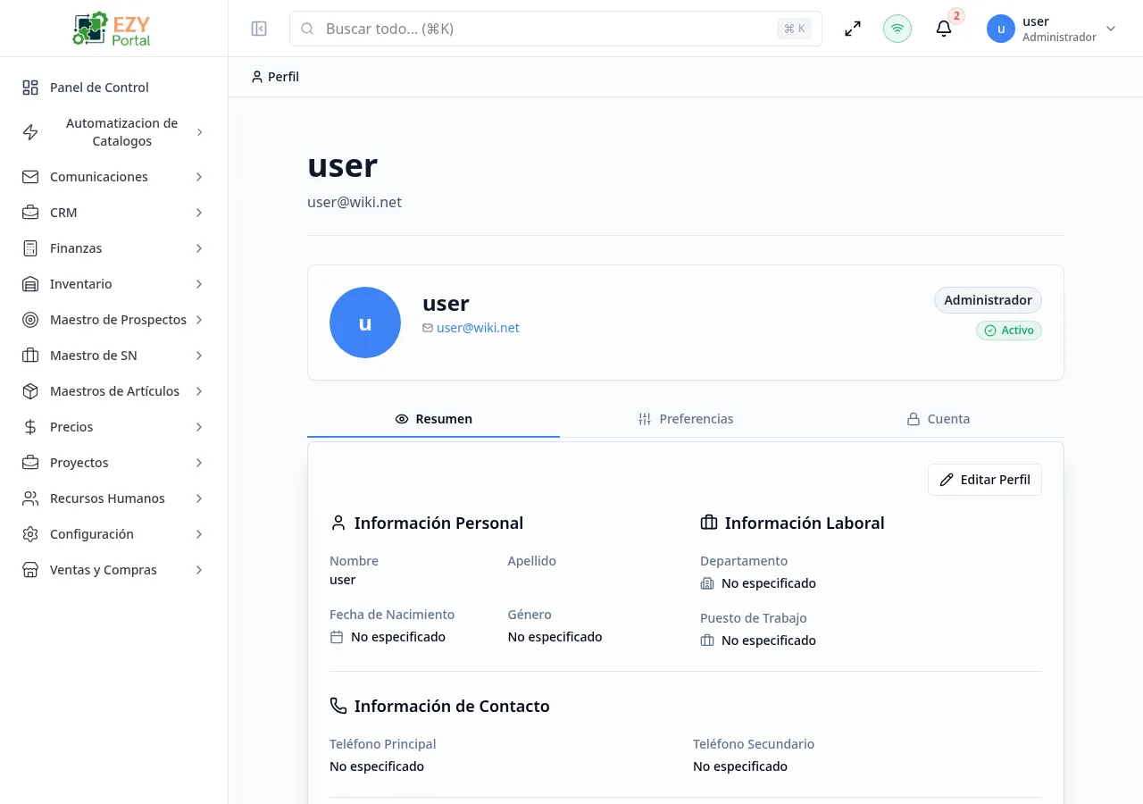 Profile page