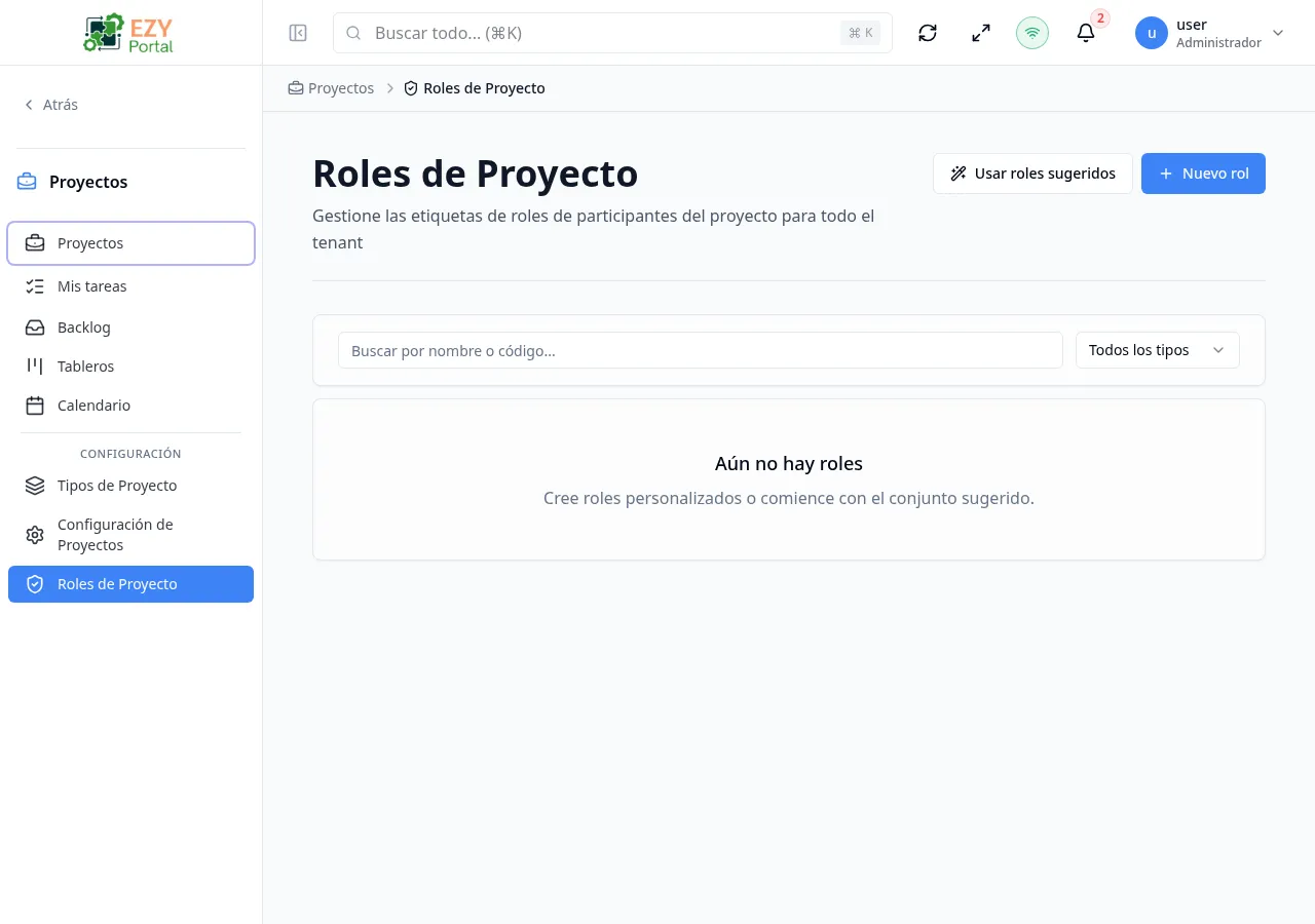 Estado vacío de Roles de Proyecto