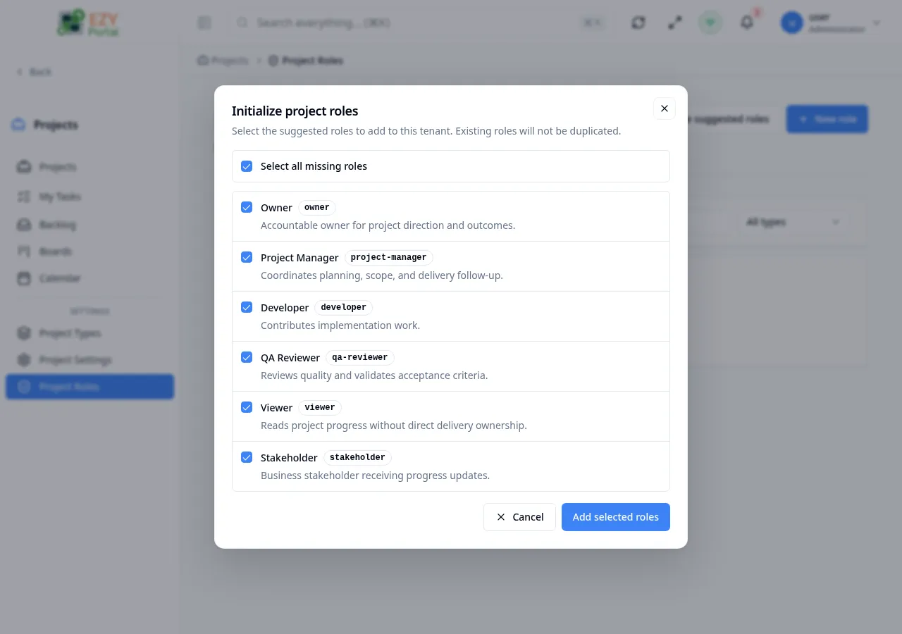 Initialize project roles dialog