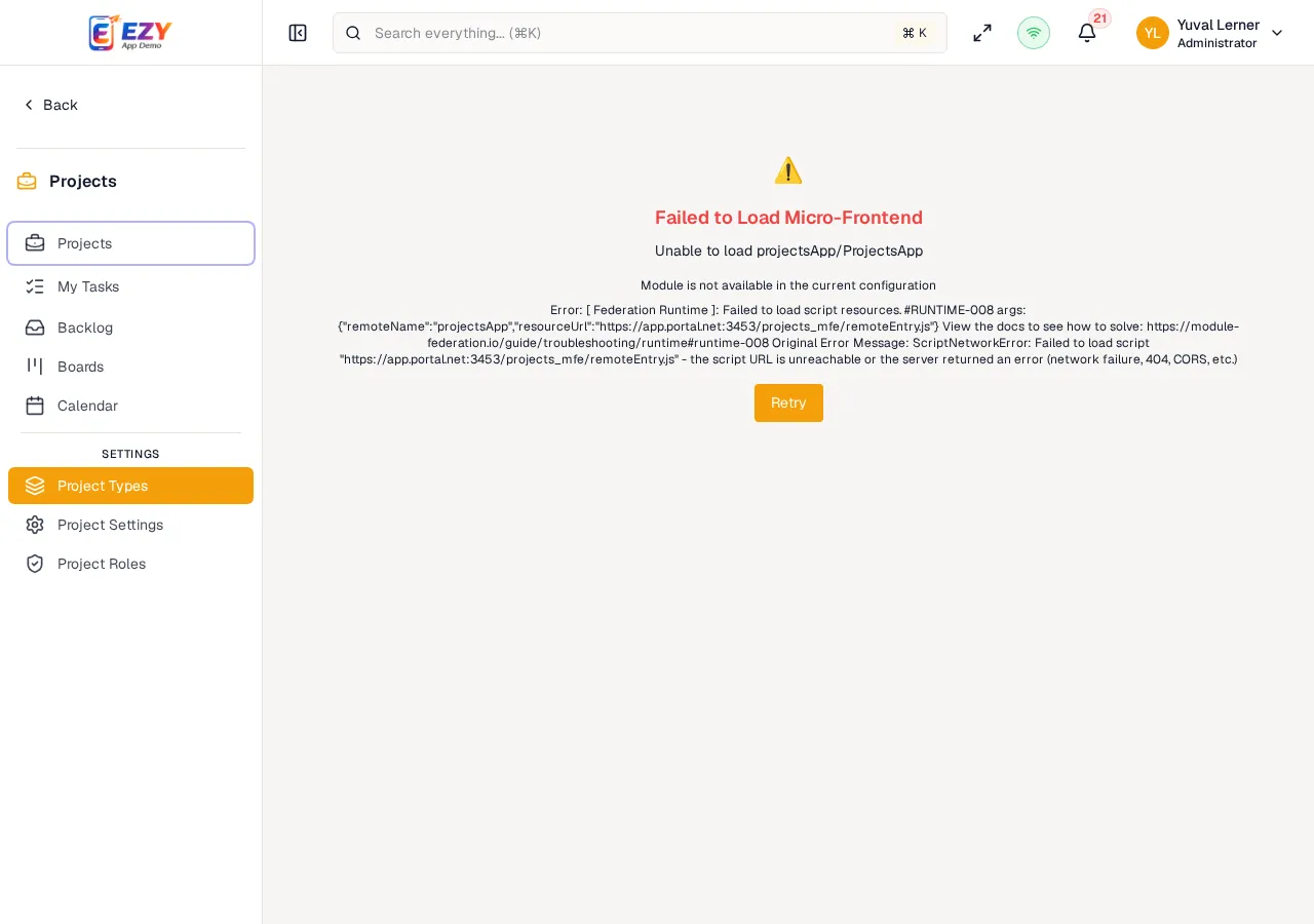 Project types page