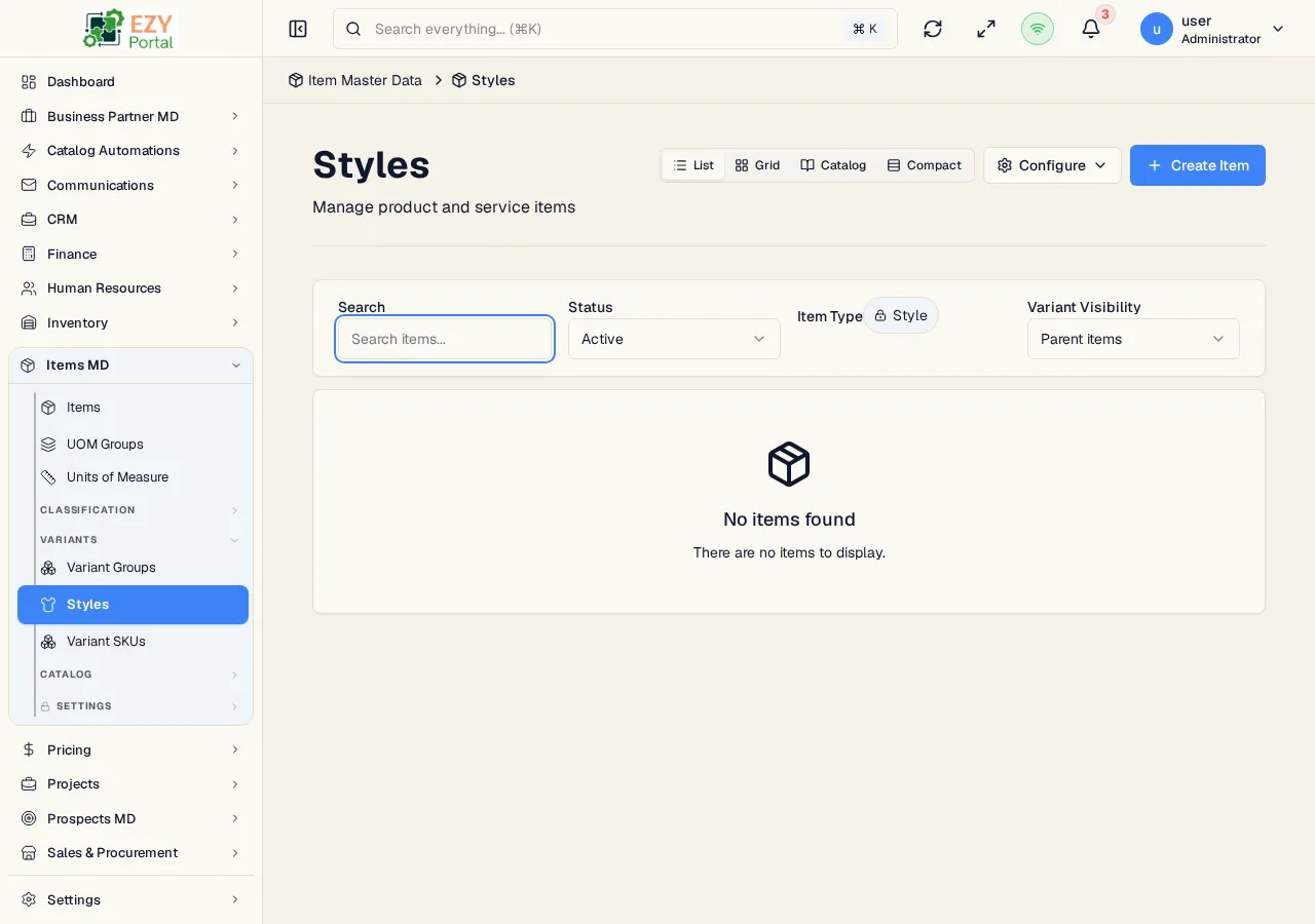 Styles page