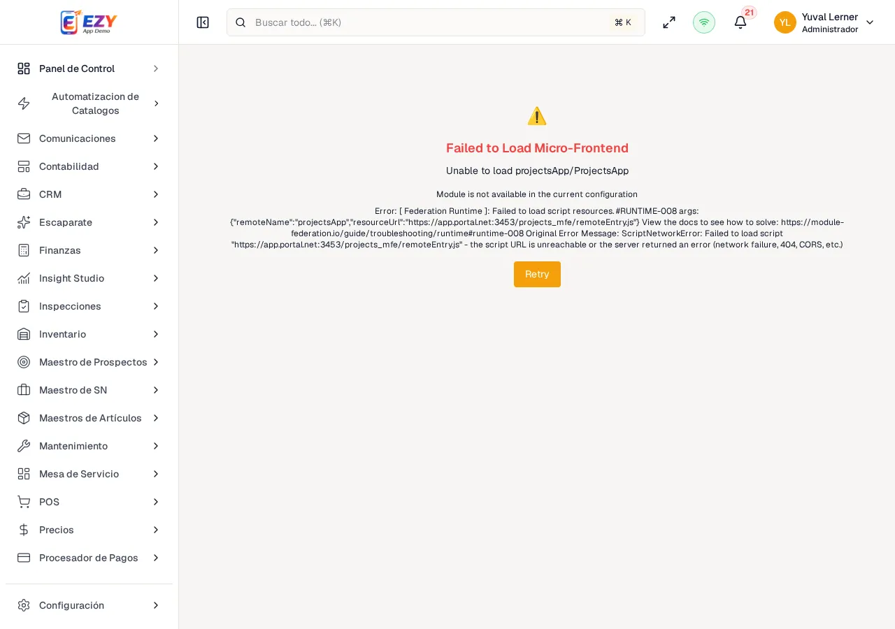 Diálogo Editar Proyecto con datos actuales del proyecto, tipo bloqueado y estado actual visible