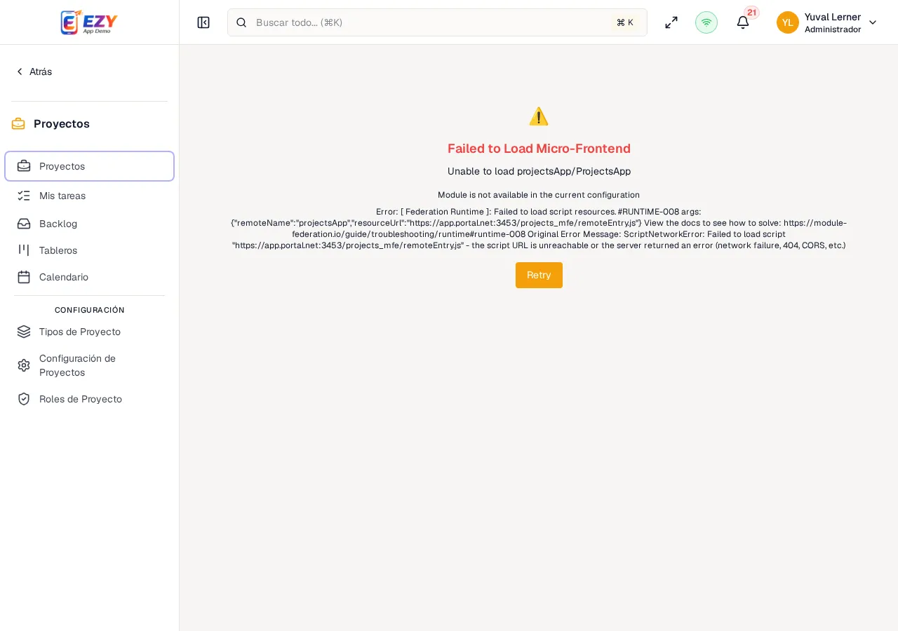 Diálogo Nuevo Proyecto con datos de ejemplo: nombre, tipo de proyecto, color, estado Activo y campos de fechas