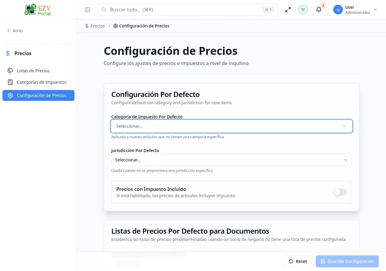 Configuración de Impuestos - Predeterminados