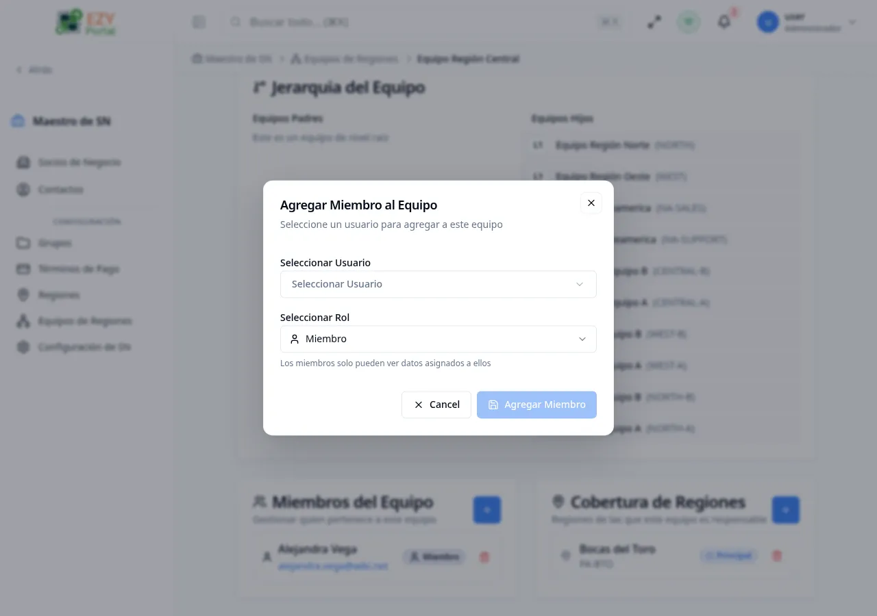 Diálogo agregar miembro