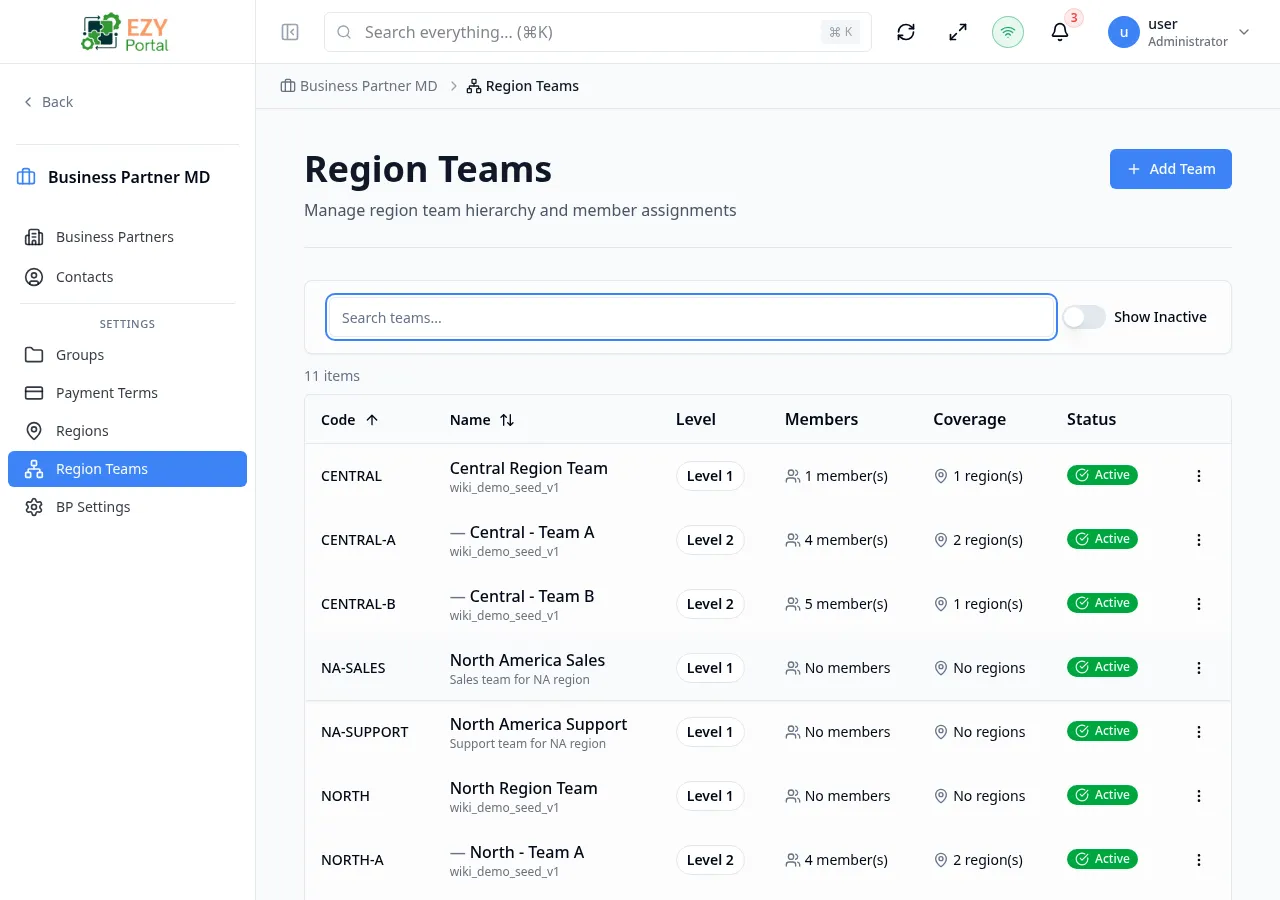Teams list