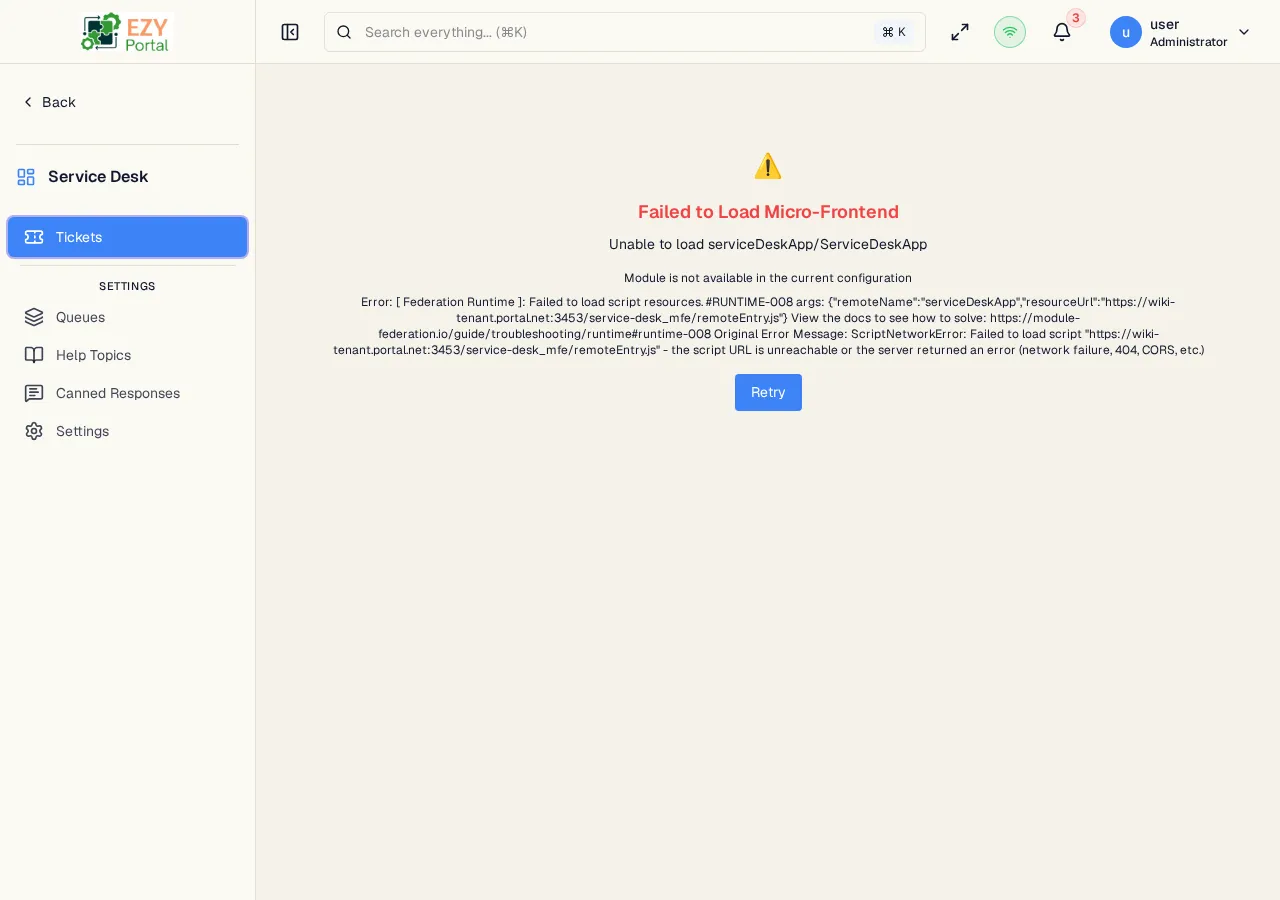 Ticket Detail page on the Overview tab showing assignee, priority, source, due date, and the inline description editor