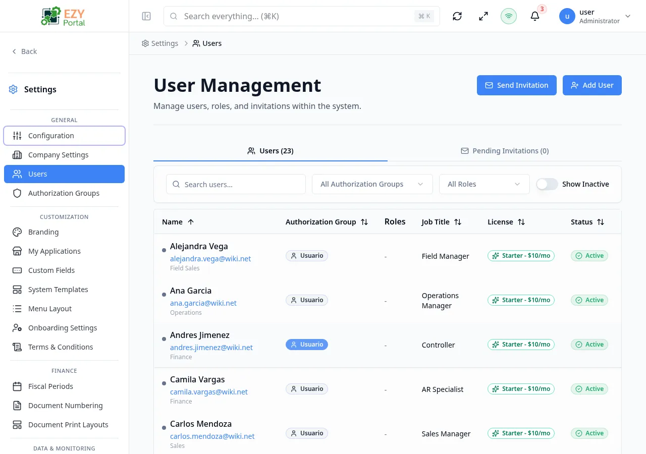 User Detail page