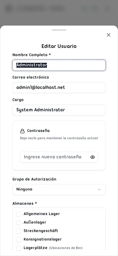 Formulario Editar Usuario pre-completado con los datos actuales del usuario