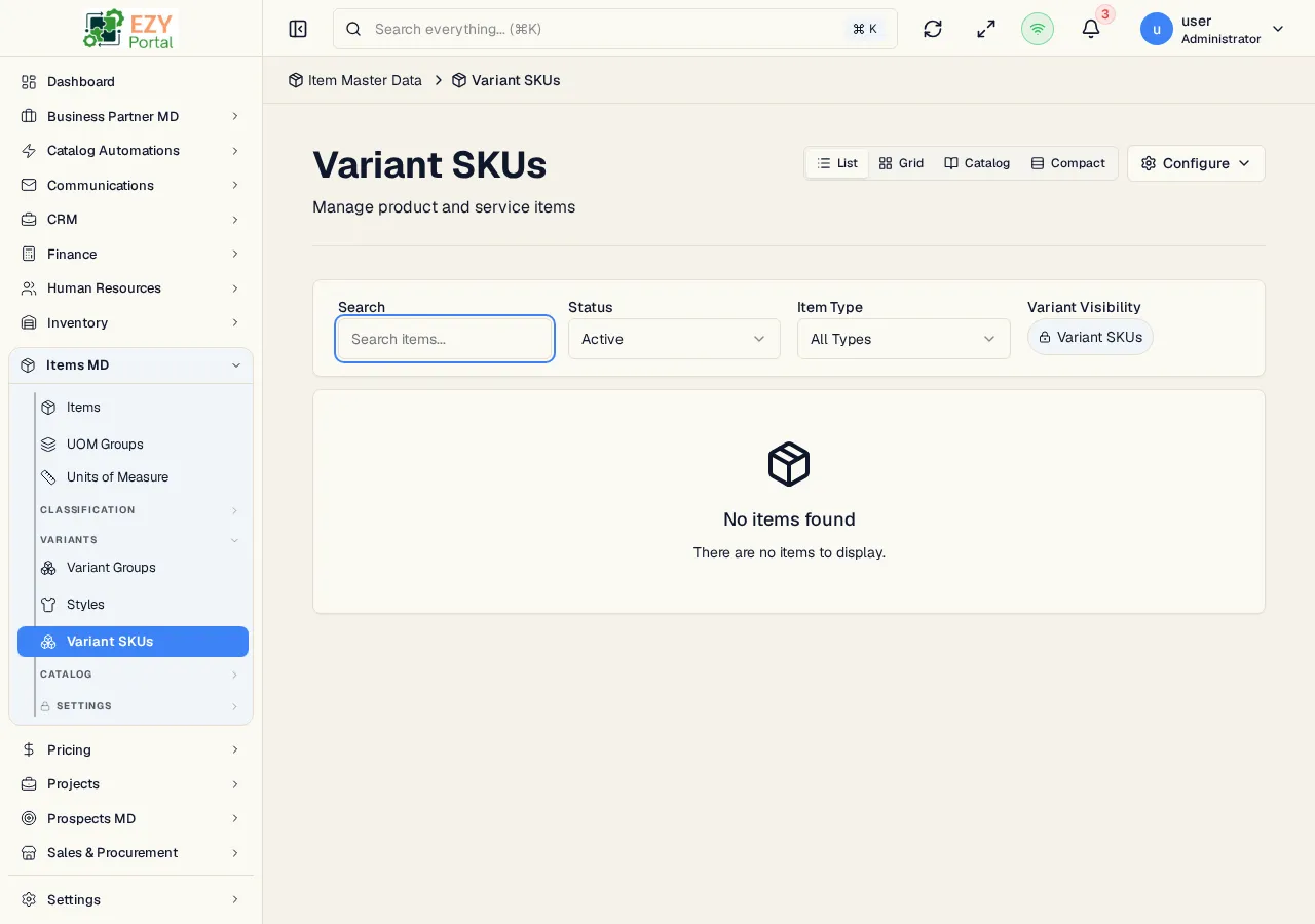Variant SKUs page